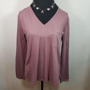 Lush Shirt S Purple Long Sleeve Pocket V Neck Top